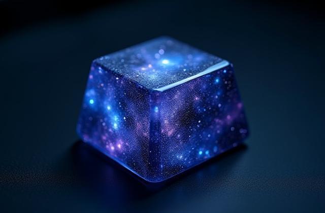 A handcrafted resin artisan keycap showing a galaxy swirl pattern.