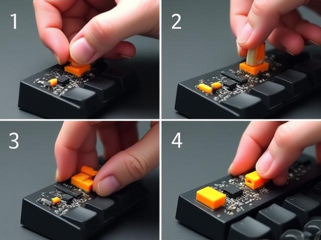 Diagram showing steps to remove and insert a mechanical keyboard switch