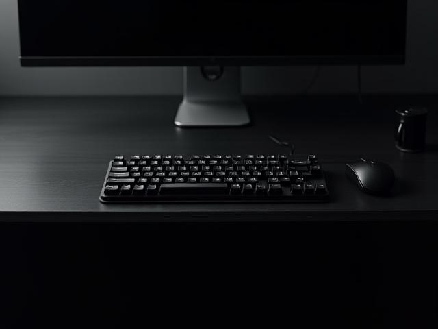 A sleek, professional black ergonomic split mechanical keyboard with minimal desk setup, ideal for office work.