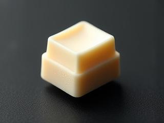 Macro shot of a Boba U4T tactile switch, featuring its distinct cream housing.