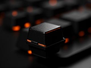 Close-up of a Gateron Ink Black linear switch, sleek and dark.