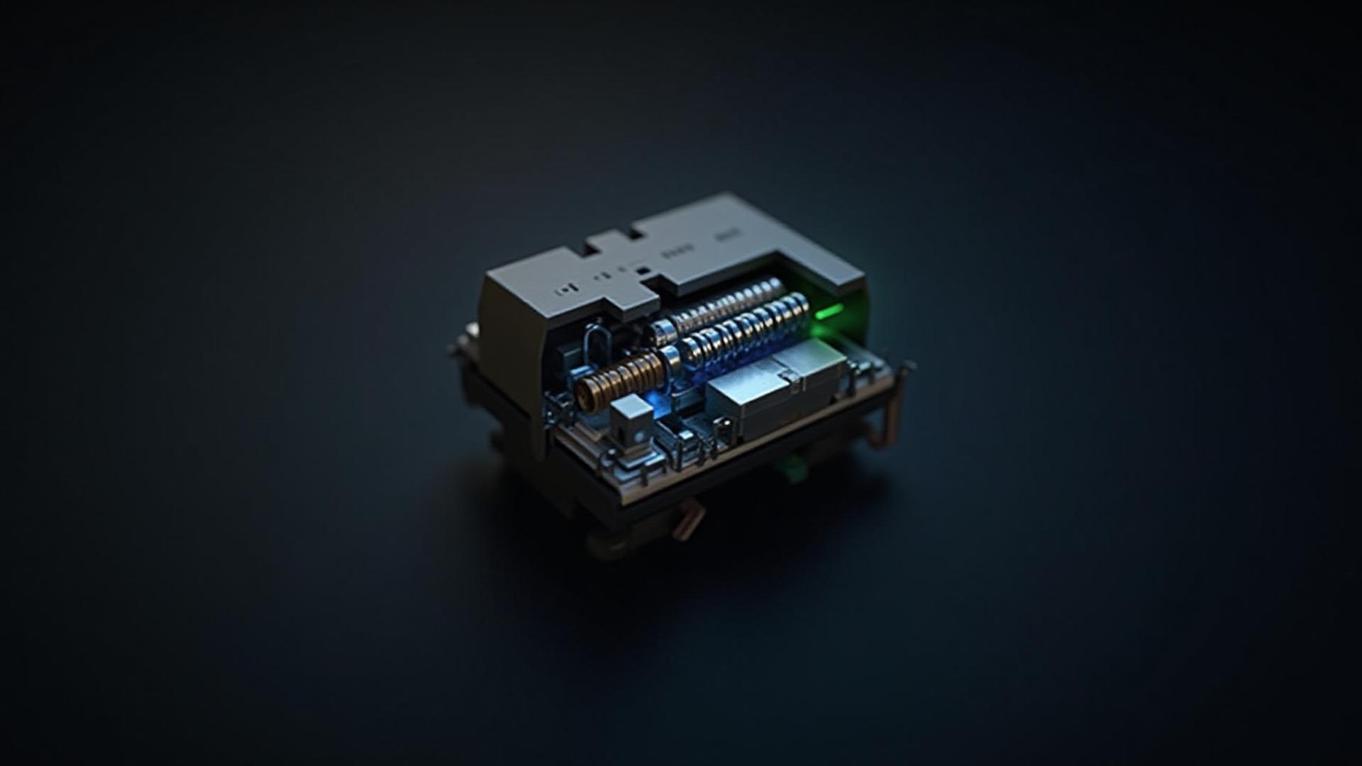 Detailed cutaway diagram of a mechanical keyboard switch, highlighting internal components like stem, spring, and housing.